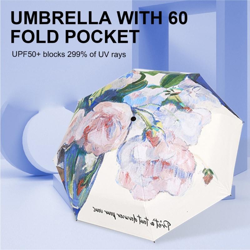 Oil Painting Umbrella Folding Rain Umbrella Travel Umbrella Small Umbrella Folding Umbrella Rain & Sun Umbrella