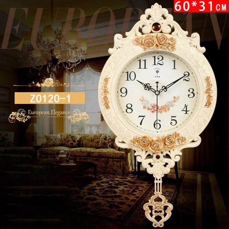 European-style Living Room Decoration Mute Large Wall Clock Wall Sticker Home Decor Bedroom Flower Carving Retro Swing CloI9K3F4