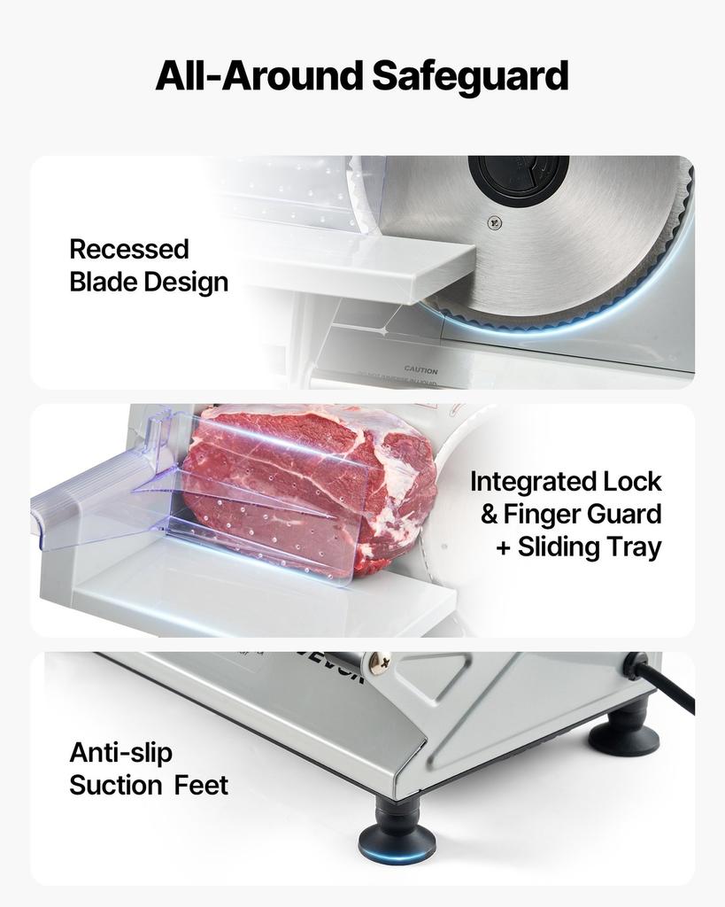 Meat Slicer, 150W Electric Deli Slicer Machine with 170 Mm Sharp Blade, Home Meat-Slicer with 65-90 RPM Slicing Speed, 0-15 Mm Adjustable Thickness,