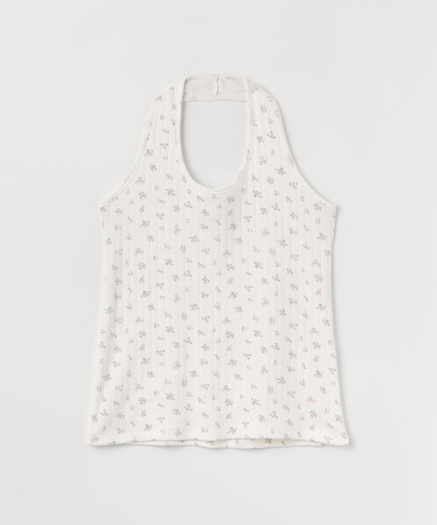Selliteiljeu Flower Halter Neck Top_White