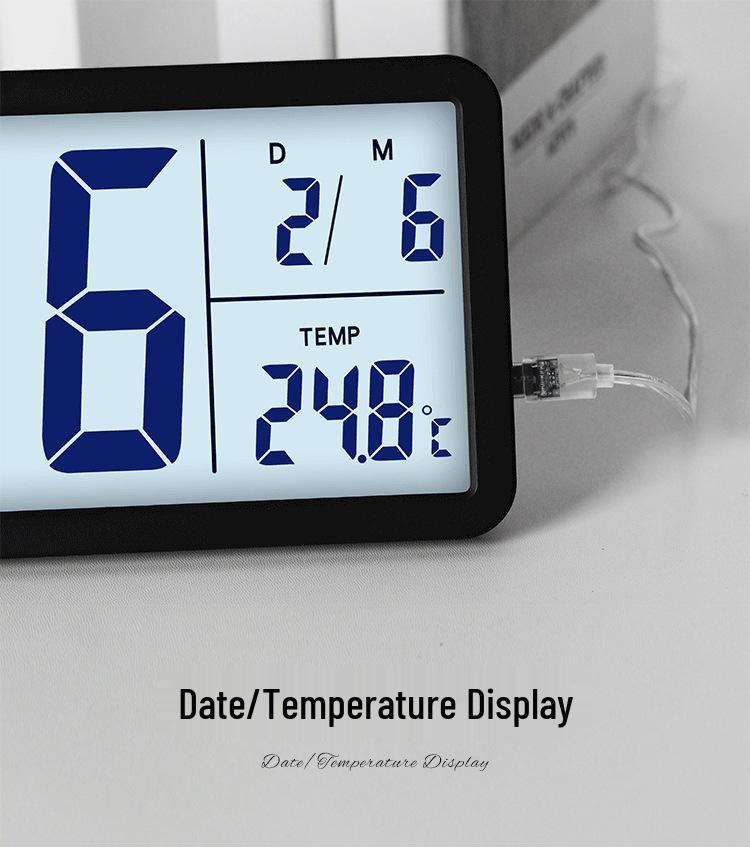 Nordic Large Digital Wall Clock with Temperature/Humidity Display, Silent Operation, and LCD Night Light