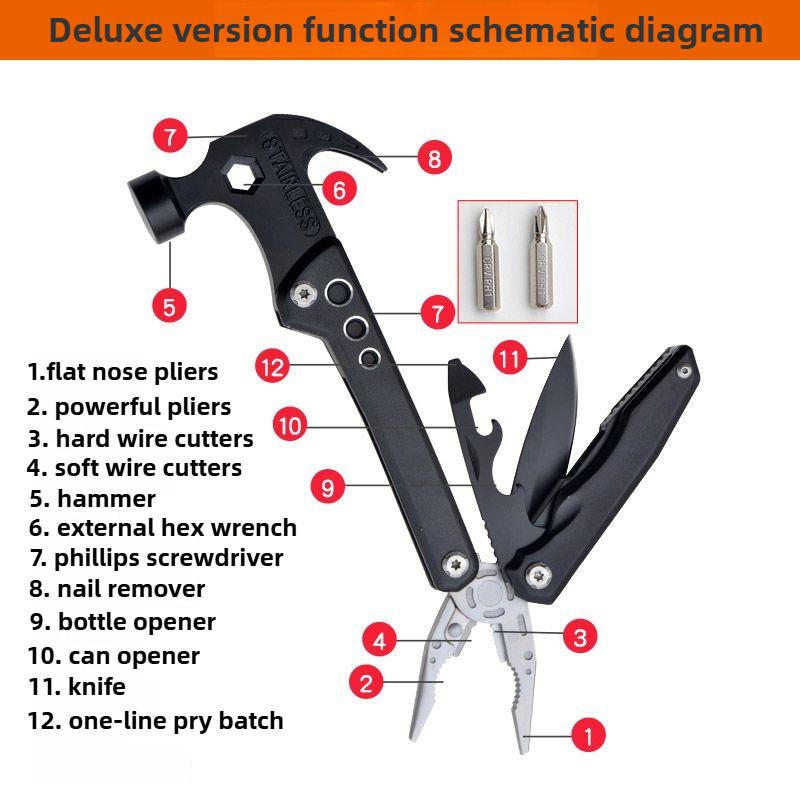 

Компактный Портативный Многофункциональный Молоток: Головка из высокоуглеродистой стали, рукоятка из алюминиевого сплава, со складными плоскогубцами, для аварийной ситуации с автомобилем