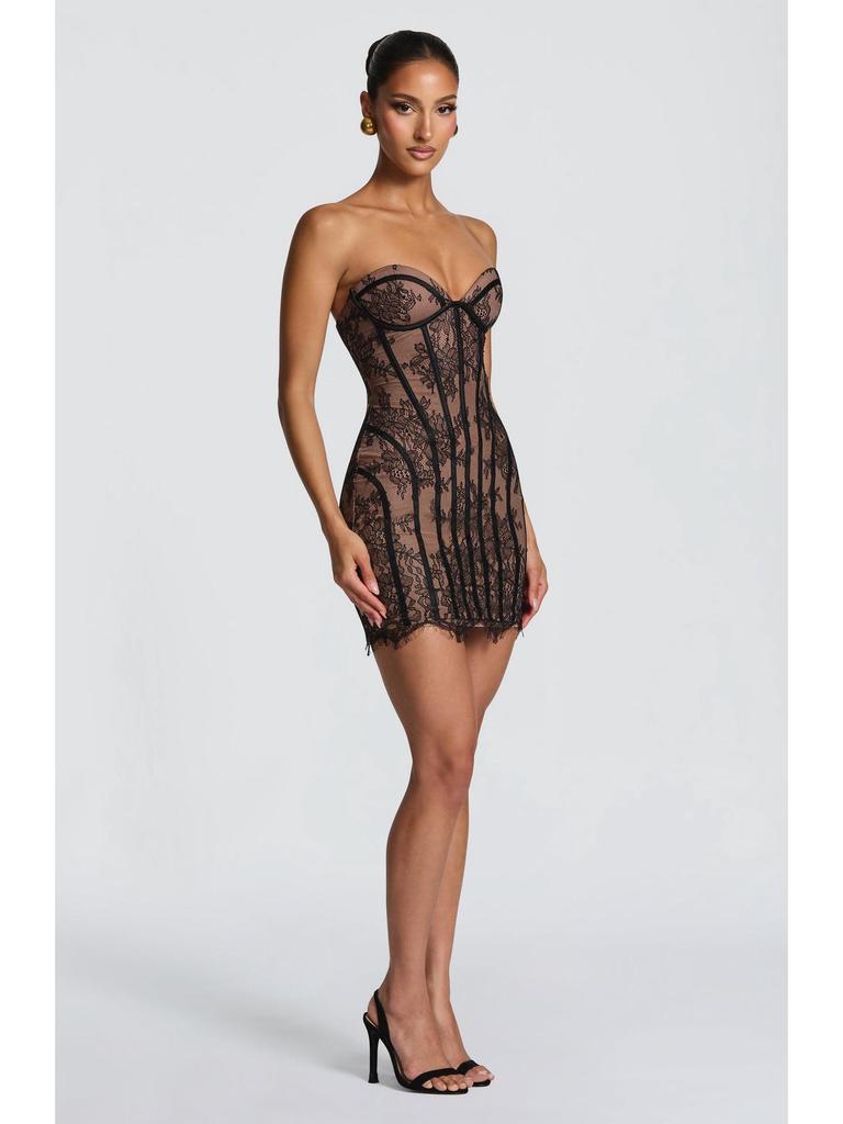 2026 Spring/Summer Women's Lace Bandeau Striped High-Waisted Slimming Dress