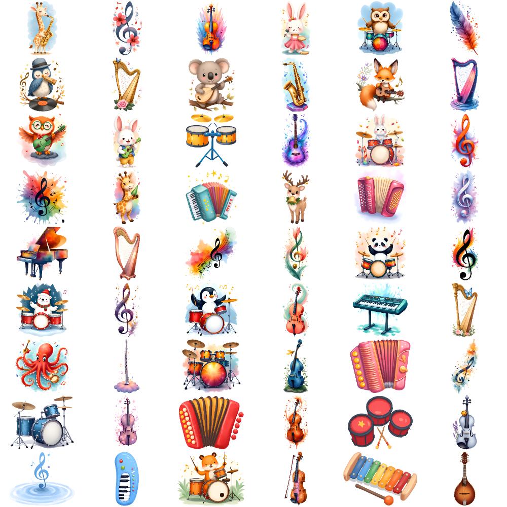54pcs Temporary Tattoo Musical Notes Waterproof Long-lasting Body Stickers Instruments Animals Temporary Tattoo Stickers For