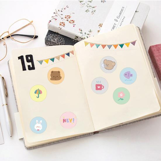 1 Roll Cartoon Stickers Self-adhesive Long Tape Cute Anime Bear Rabbit Decals DIY Vinyl Art Decoration Graffiti Stickers Scrapbooking Journal