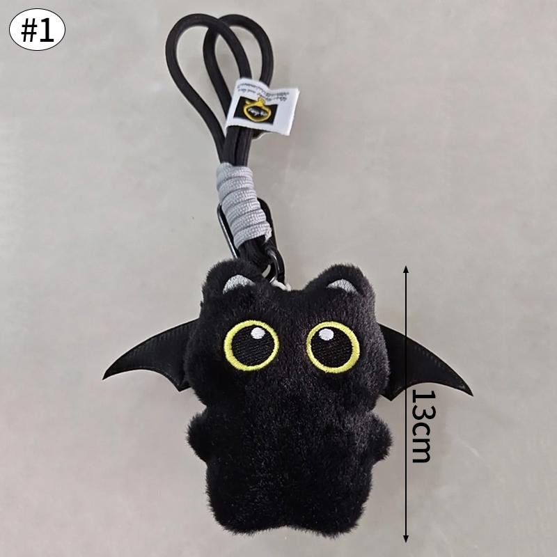 Cute Cartoon Black Cat Keychain Bag Pendant Backpack Hanging Ornaments Lovely Cat Doll With Camera Animal Car Keyring Kids Gift