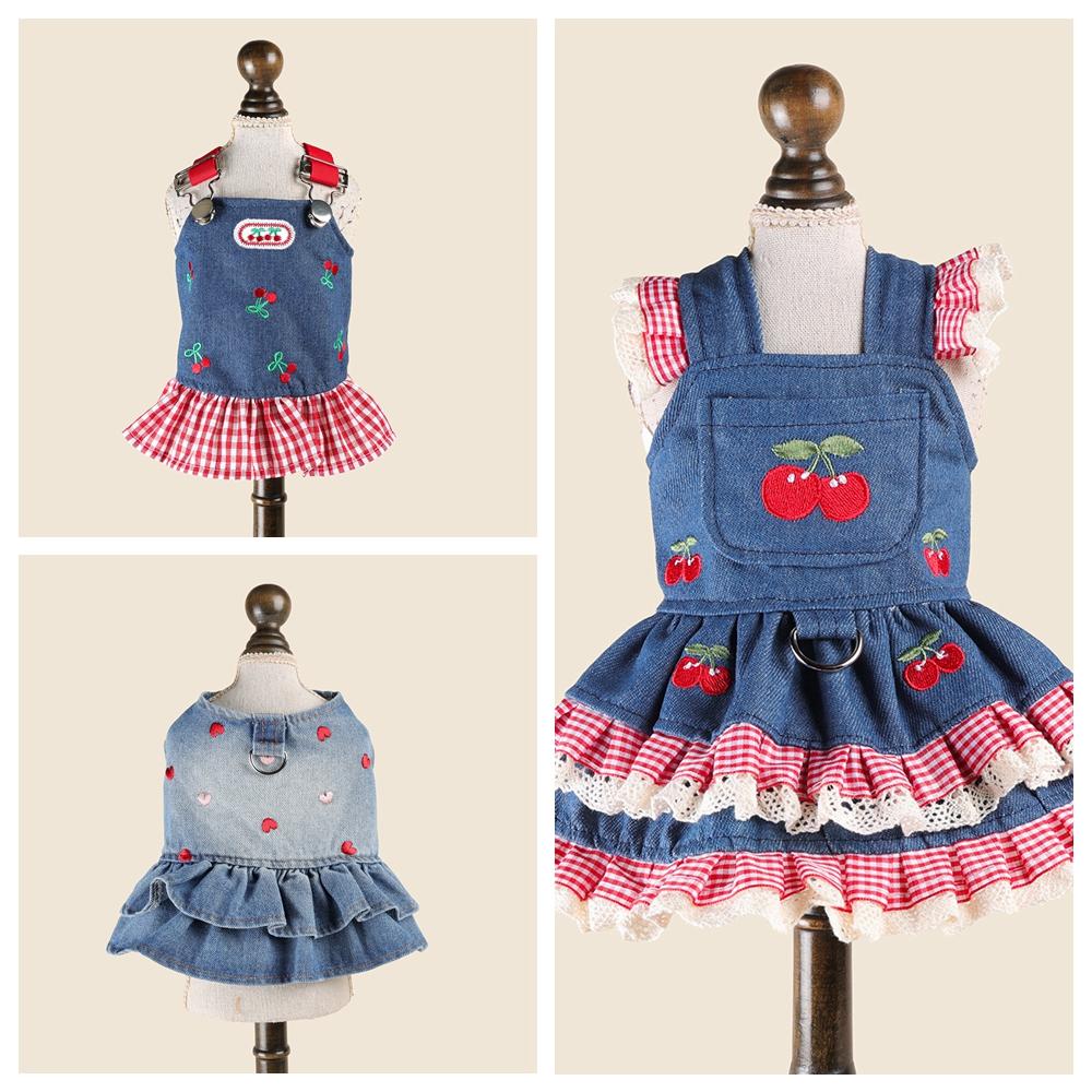 Denim Princess Female Pet Dress Harness Vest Dog And Cat Autumn Costume Outfit XS XL Puppy Animal Small Breeds One Piece Apparel