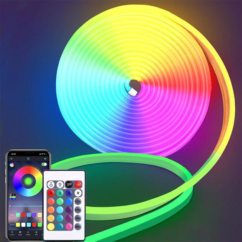 

1-5 м RGB Неоновые светодиодные ленты Bluetooth APP Пульт дистанционного управления Синхронизация с музыкой 108 светодиодов Гибкая ленточная лампа Рождественские украшения для ТВ-комнаты 1M