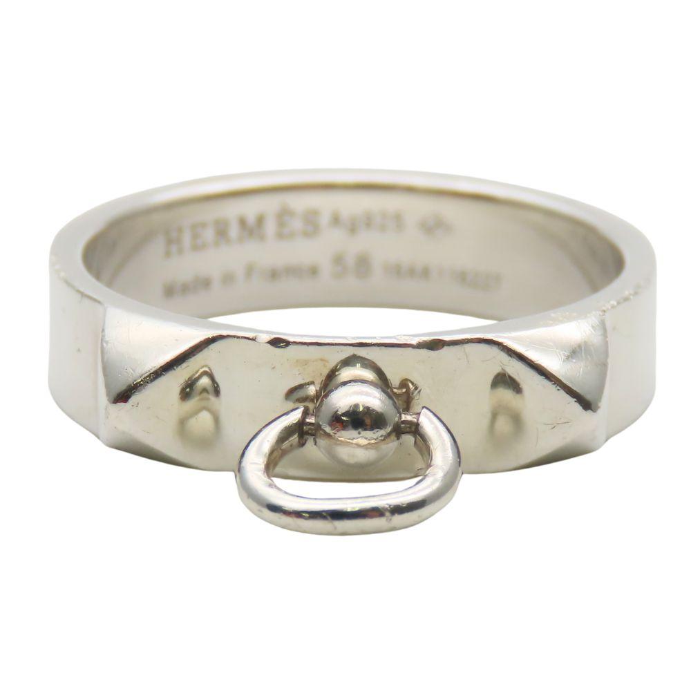 Used HERMES Ring Collier De Cyan PM EU#57 58 Silver925 5.0g Silver Studs