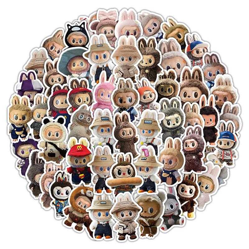 62Pcs Labubu Monster Cartoon Waterproof Stickers Cute Water Bottle Laptop Skateboard Decoration Stickers Creative Dolls Stickers