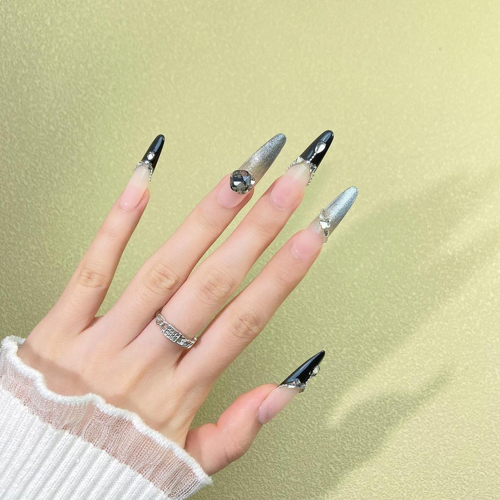 Luxury Handmade Cat Eye French Manicure Stickers - Long, Whitening & Chic
