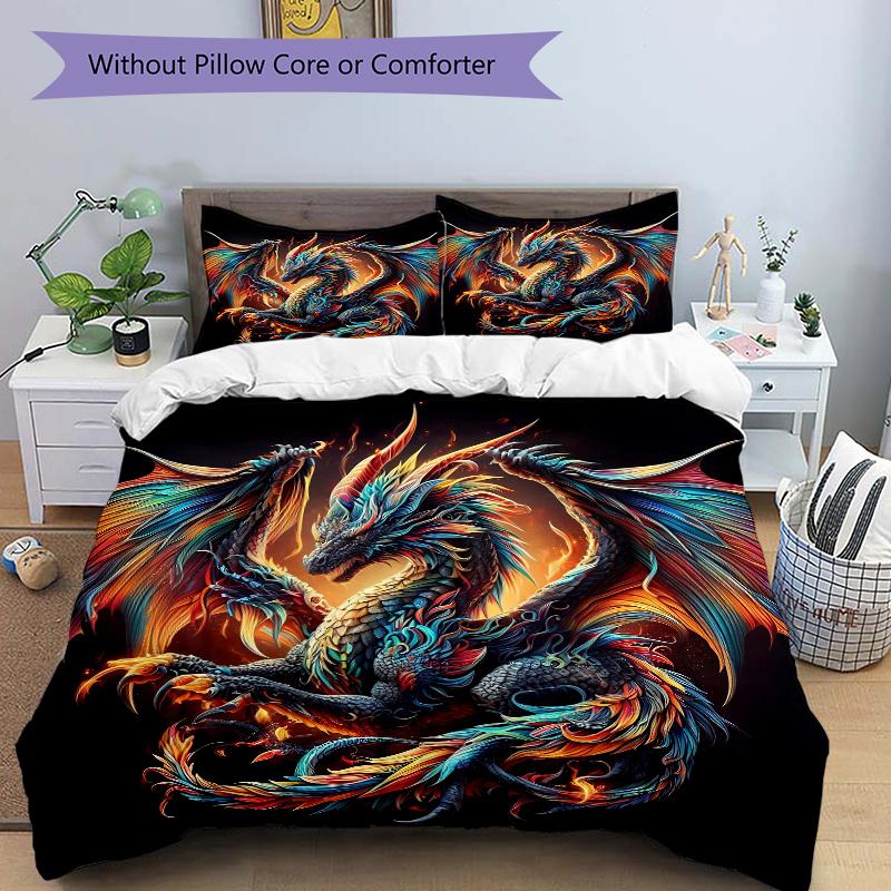 3pcs Colorful Dragon Battle Quilt Set - Soft and Comfortable Bedroom, Guest Room and Dorm Decor Bedding Set J012 135x200cm