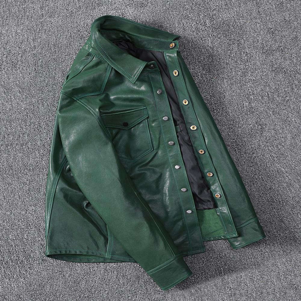Leather for Young Men Korean Version Slim-fit Leather Shirt Plant Blended Sheep Skin Casual Tuxedo
