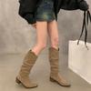 Pointed thick heel pleated stack high boots children 2025 new autumn and winter fashion versatile and thin Martin boots