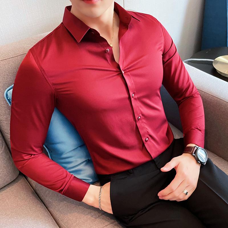 Chemise à manches longues pour homme Nouvelle Mode Affaires Slim Couleur unie Chemise à manches longues Hauts pour hommes