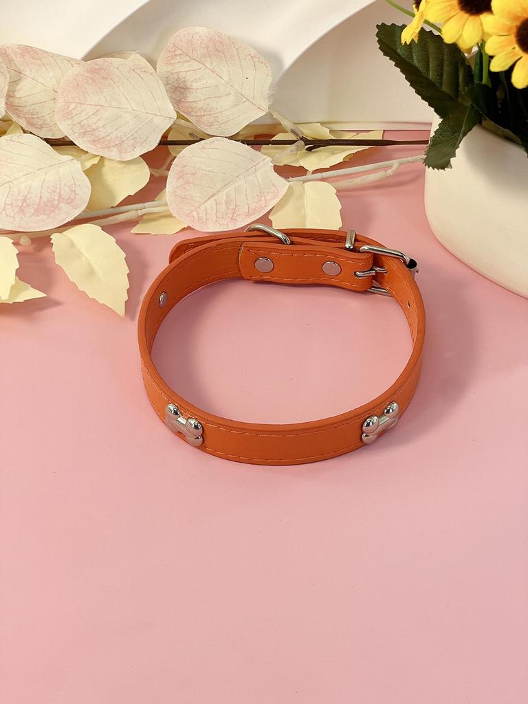 PU Leer Honden Halsband met Roestvrij Staal Bot Accent voor Kleine en Middelgrote Honden - Leash Compatibel