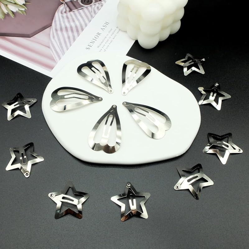 20 PCS 1.22 Inches Star Hair Clips Snap Star Hair Barrettes Cute Lovely Accessories, Non Slip Clips for Girls Women 2000s Y2K Silver Metal Hair Clips