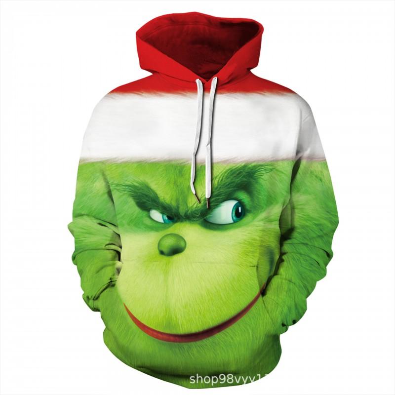 Grinch 3D Printed Hooded Sweatshirt Men Loose Fit Casual Zip-Up Pullover With Appliqu Pocket
