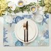 Set of 4 Summer-Themed Placemats Featuring Ocean Designs, Including Starfish And Seashells. These Washable, Non-Slip, And Heat-R