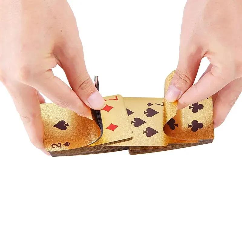 Golden Playing Entertain Cards Gold Foil Pokers Set Magic Cards Plastic Foil Pokers Durable Waterproof Cards Card Game Props TMZ