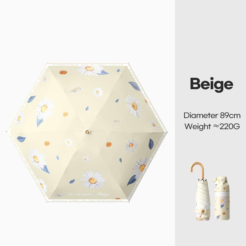 

Мини-складной зонт для женщин, модный УФ-зонтик от дождя и солнца, портативный карманный складной зонт бежевый
