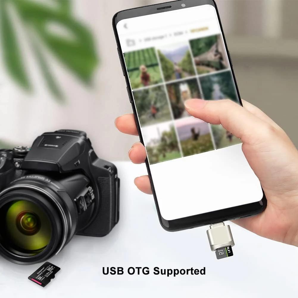 Type C TF Reader With Zinc Alloy Shell, SD Card Reader with USB C to USB Adapter, Suitable for Laptop, MacBook, Samsung Galaxy
