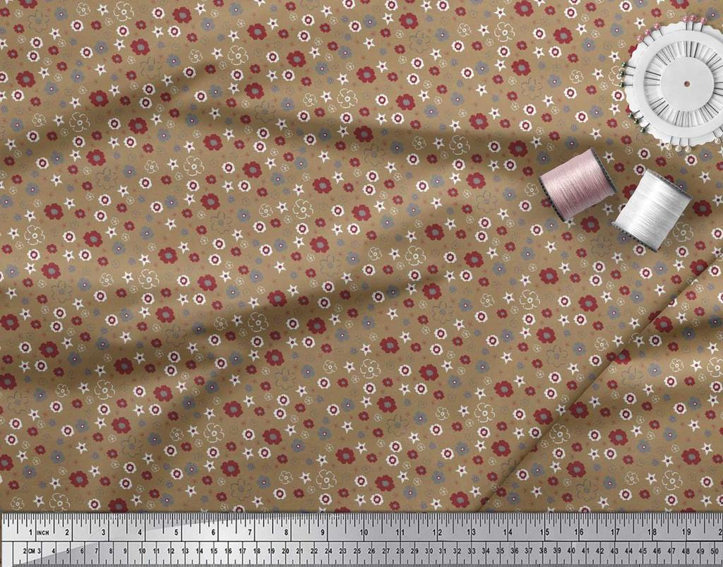 Soimoi Purple Japan Crepe Satin Fabric Flower Artistic Decor Fabric Printed Metre 42 Inch