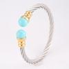Pearl Steel Wire Opening Titanium Steel  Simple Design European and American Blue Pearl  K Gold Electroplating 