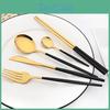 Gold Edelstahl 5 Stück Schwarz Jankng Stahl Tafelgeschirr Set Besteck Messer Gabel Löffel Essstäbchen Teelöffel Geschirr Set Abendessen Küche Utensilien
