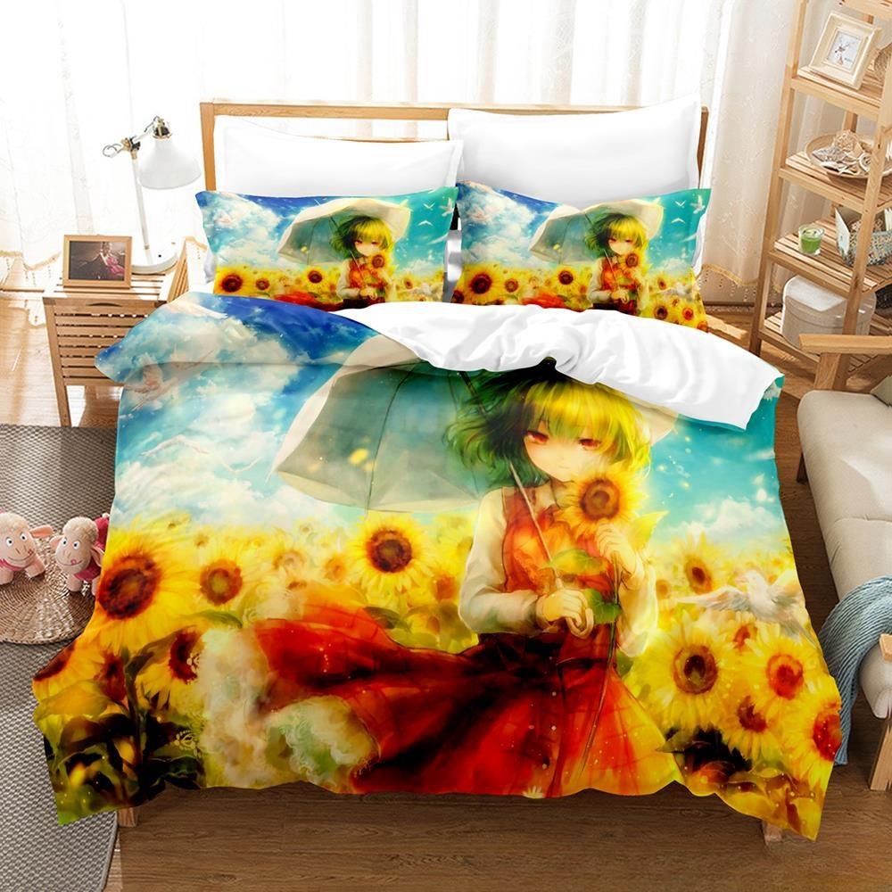 3D Druck Anime Kawaii Mädchen Yuuka Kazami Bettwäsche Set Einzelbett Twin Full Queen King Size Bettset Erwachsene Kind Schlafzimmer Bettbezug Sets