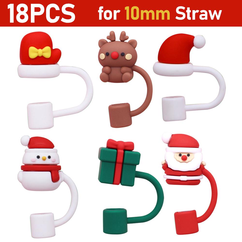 6-60pcs Christmas Silicone Straw Tips Drinking Dust Cap Splash Proof Plugs Cover Cup Accessories 8-10mm Straw Sealing Tools