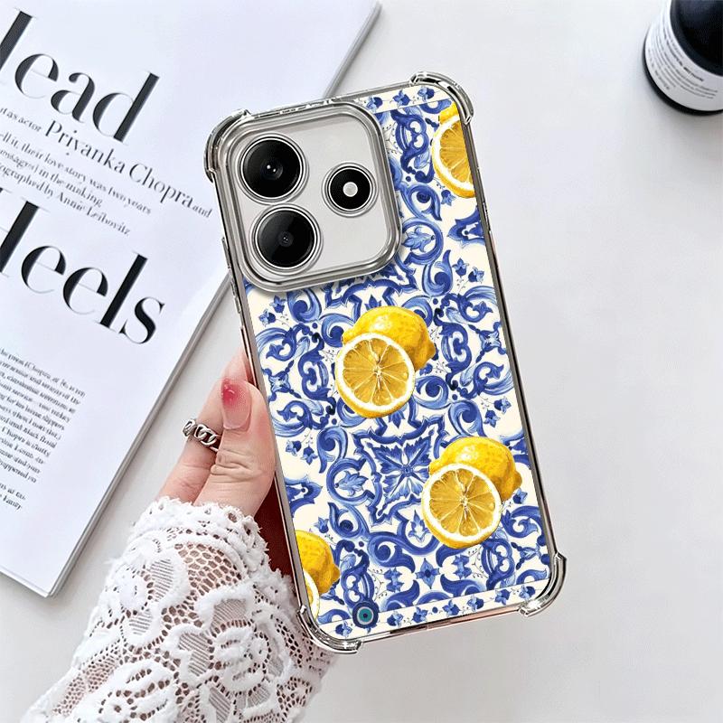 

Mediterranean Lemon Soft Phone Case For Xiaomi Redmi Note 14 15 Pro Plus 13 12 11S 11T 5G 10 9S 9 Plating Anti-Fall Fundas Redmi Note 12 Pro 5G