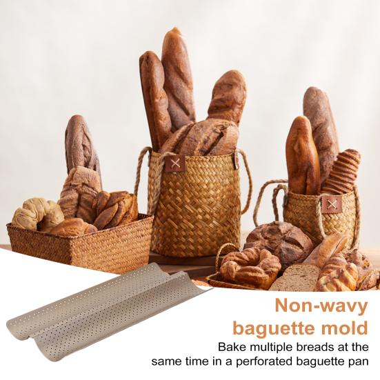 מחבת לחם בגט נון-סטיק גלי תבנית באגט מחוררת מגש אפייה בגט ללחם איטלקי מחמצת