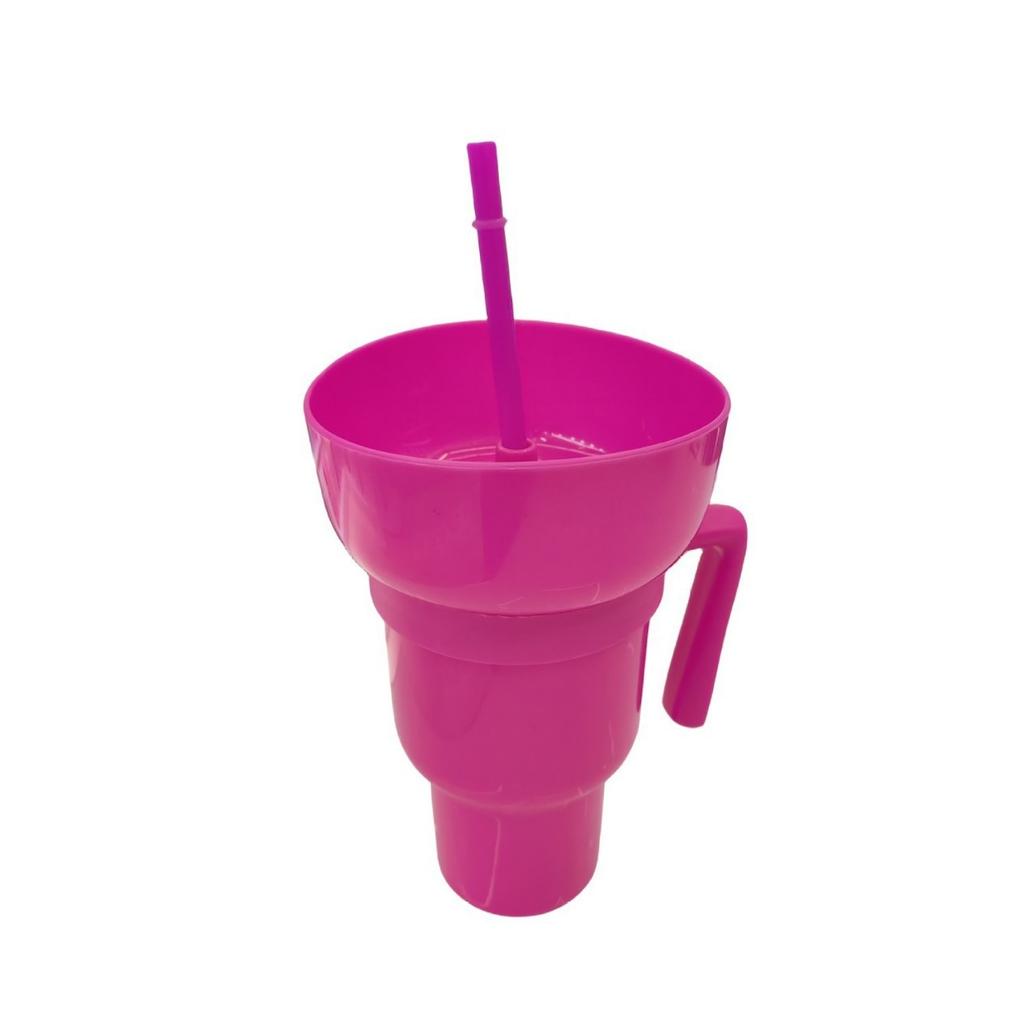 New 2 IN 1 Creative Popcorn Snack Cup Integrated Beverage Cup with Handle & Straw Leak Proof for Adults Children Cinema Party