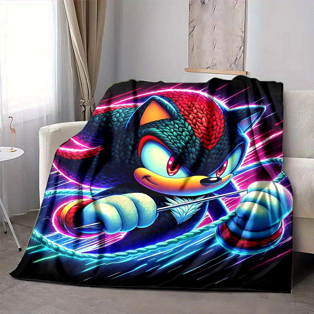 1Pc Sonic Hedgehog Artwork Flannel Blanket, Soft And Comfortable, Casual Warm, Camping Travel, Christmas, Halloween Xmas Gift N1479