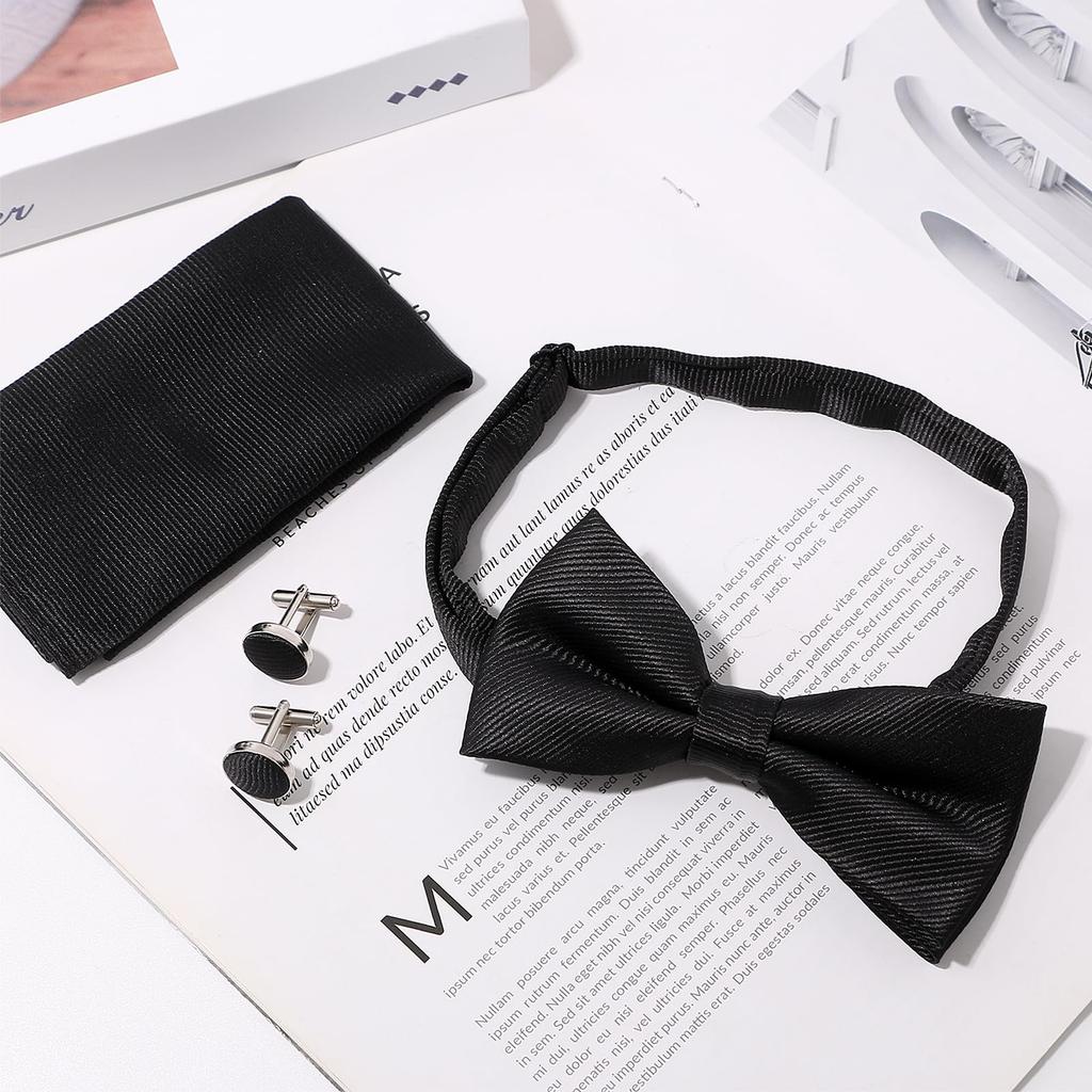 [JEWELRYWE] Bow Tie, Pocket Square, and Cufflinks Set for Men: Formal, Business, Job Interviews, Presentations, Weddings, Anniversaries, Birthdays,