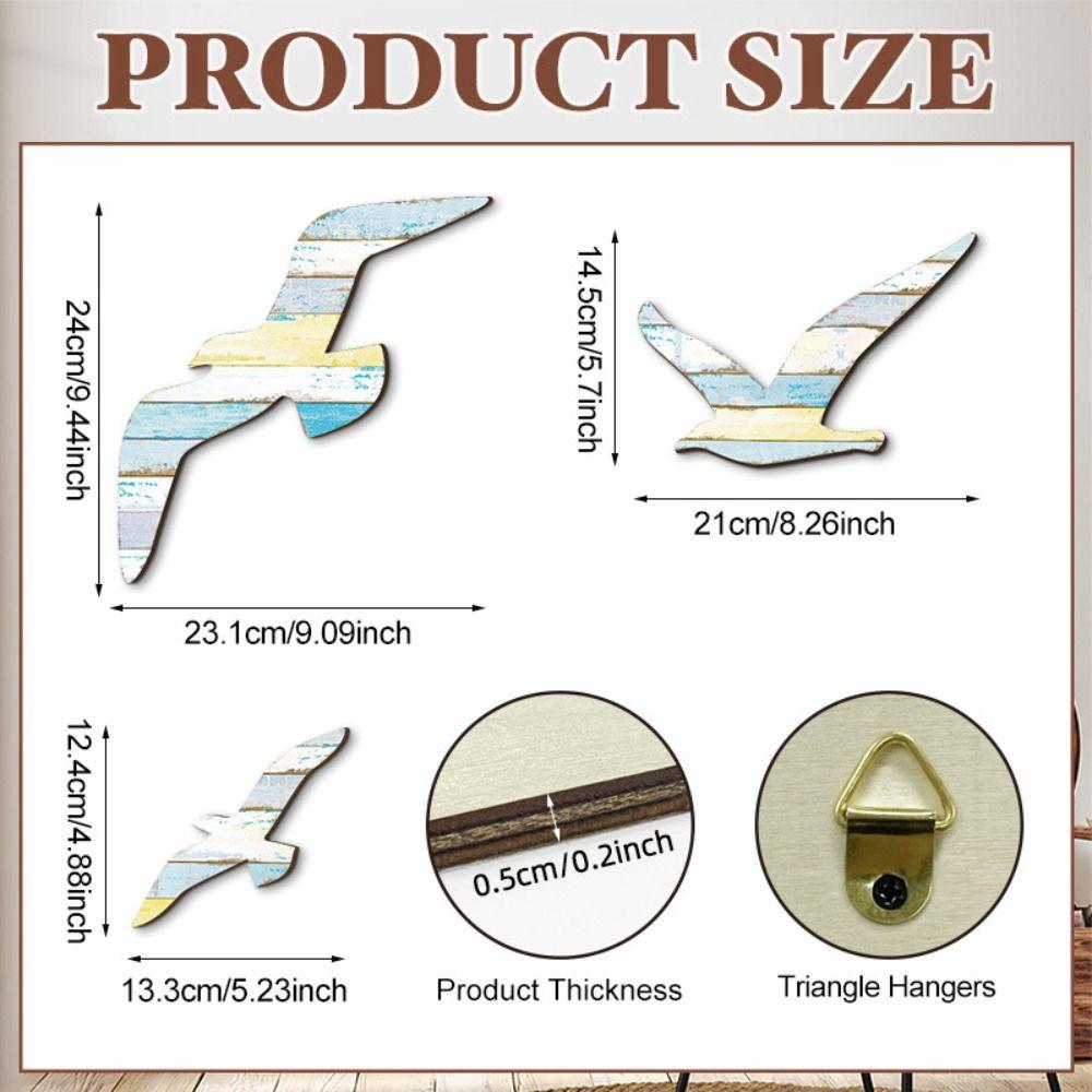 3Pcs Wooden Seagull Wall Sign Decoration Art Background Pendant Wall Hanging  Children's Room