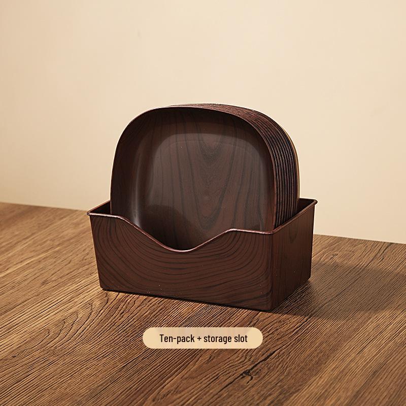 Retro Faux Wood Grain Multi-Compartment Snack Dish for Melon Seeds and Dried Fruits