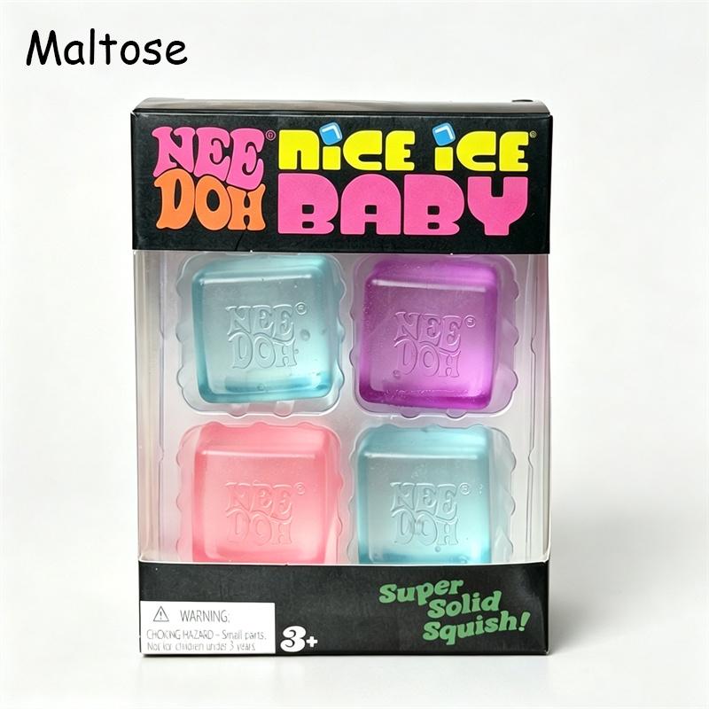 Needoh Nice Ice Baby Fidget Cube Set 4er-Pack Super Solide Knet-Sensorik-Spielzeuge Ungiftig Glitzer Maltose Quetschspielzeug für ADHS Geschenk