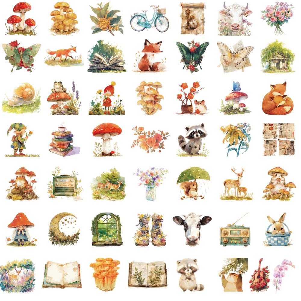 50PCS Fairy Tale Animals Sticker Notebook Skateboard Landscape Bicycle Laptop Luggage Creative Decorative Aesthetic Stickers