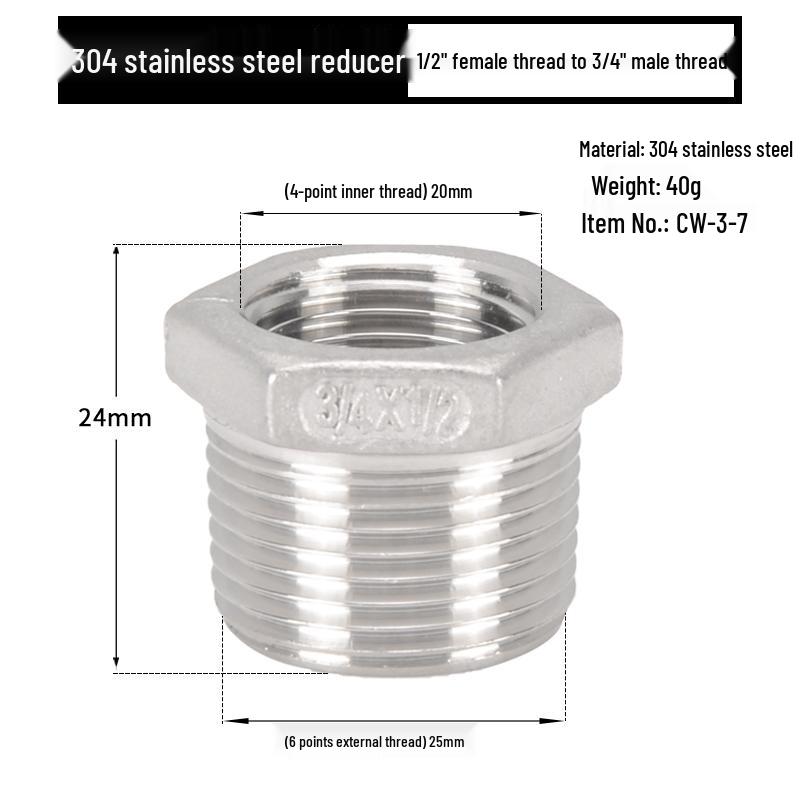 Reductor Buching din Oțel Inoxidabil 304: Reductor de 1,5", 1,2", 1" la 3 minute, 2 minute, 1 minut cu filet exterior și interior