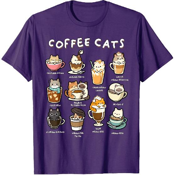 Cute Coffee Cats Kawaii Pun Funny Cat Lover Barista T-Shirt