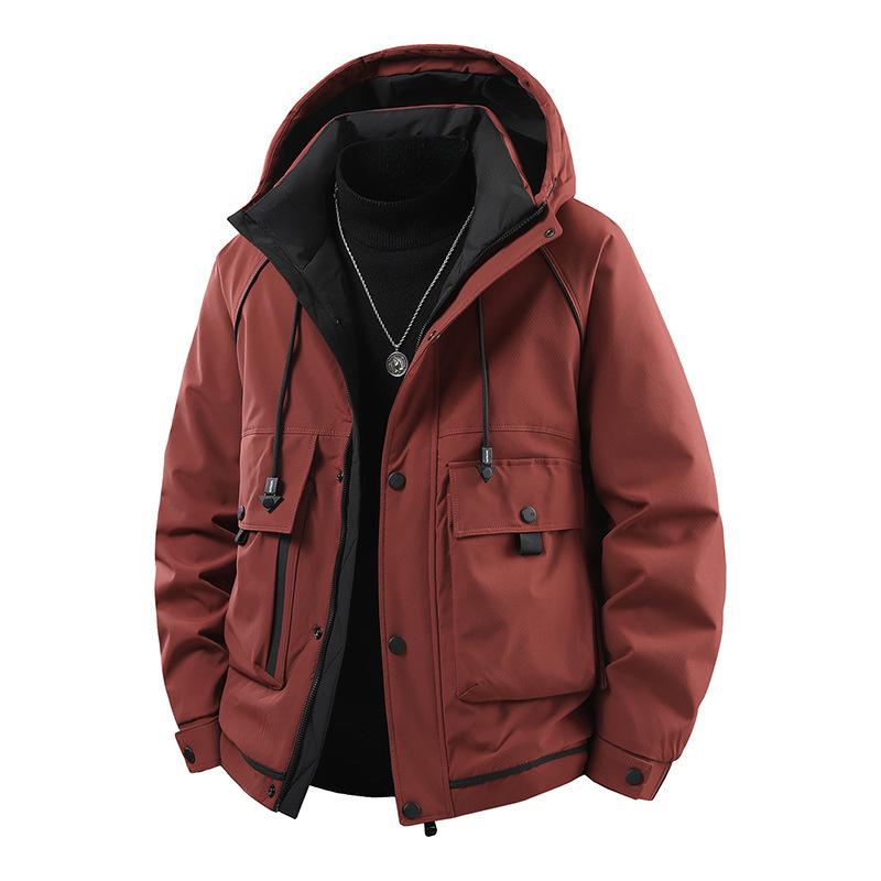 Men's Trendy Windproof Hooded Winter Jacket, Thickened Warm Graphene with White Duck Down.