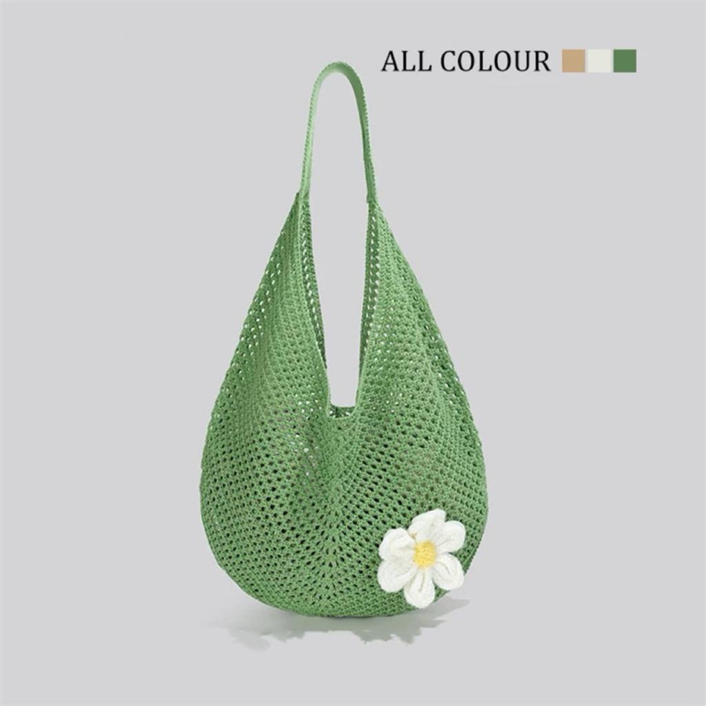 Summer Handmade Woven Pouch Women's Shoulder Bag Large Capacity Tote Bag Seaside Beach Vacation  Knitted Pouch