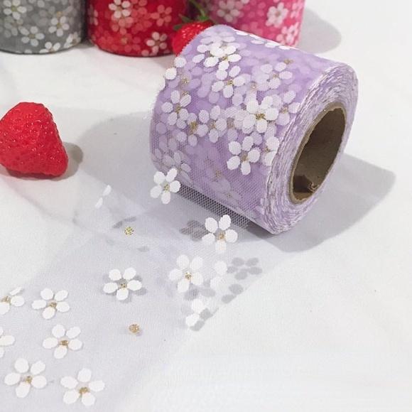 5 jardów 6 cm rolka tiulowa wstążka w kwiaty floret