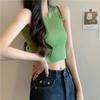 Green Knit Tank Top Sleeveless Short Women's Crop Top Solid Color Inner Wear Outer Skinny Short Vest Korean Fashion