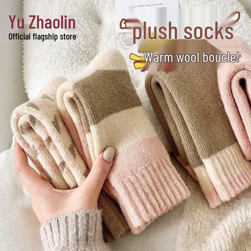 Yu Zhaolin Women s Warm Plush Wool Blend Mid-Calf Socks One Size