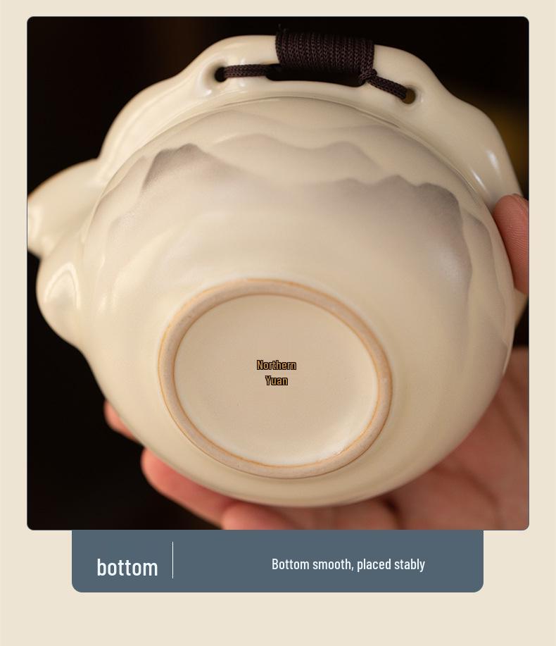Chinese Ink Wash Style Yellow Ru Kiln Gaiwan with Lid and Anti-Scald Hand-Grip Ceramic Kung Fu Tea Set