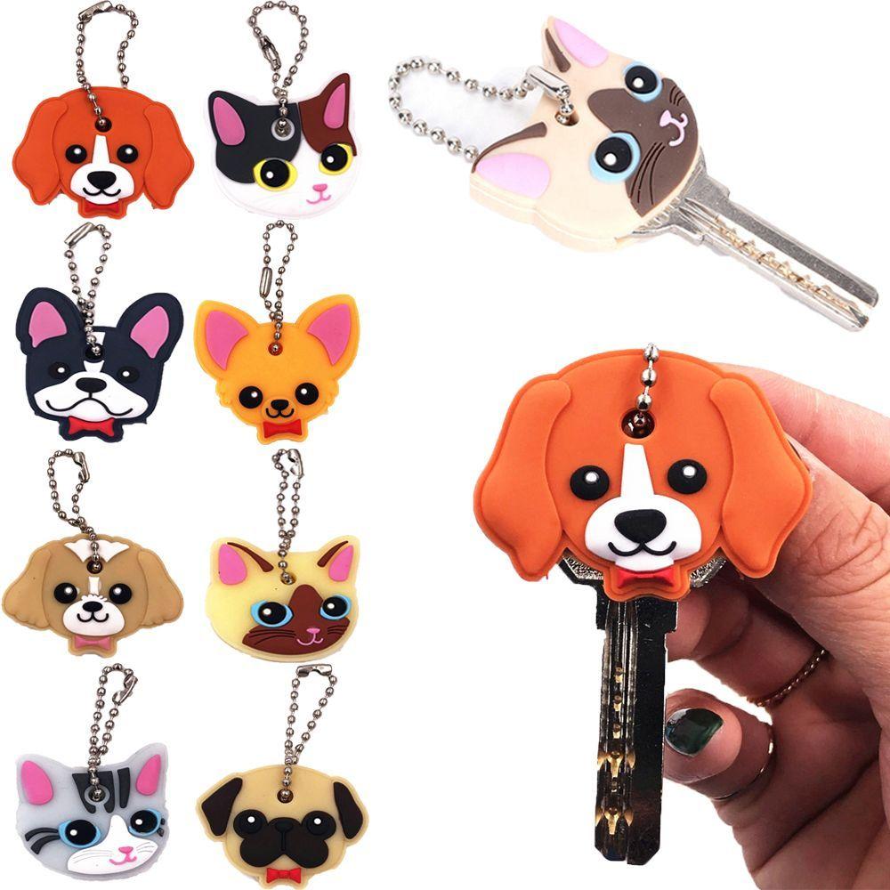 Cat Lovely Animals Shape Silicone Keychain Case Key Ring Holder Key