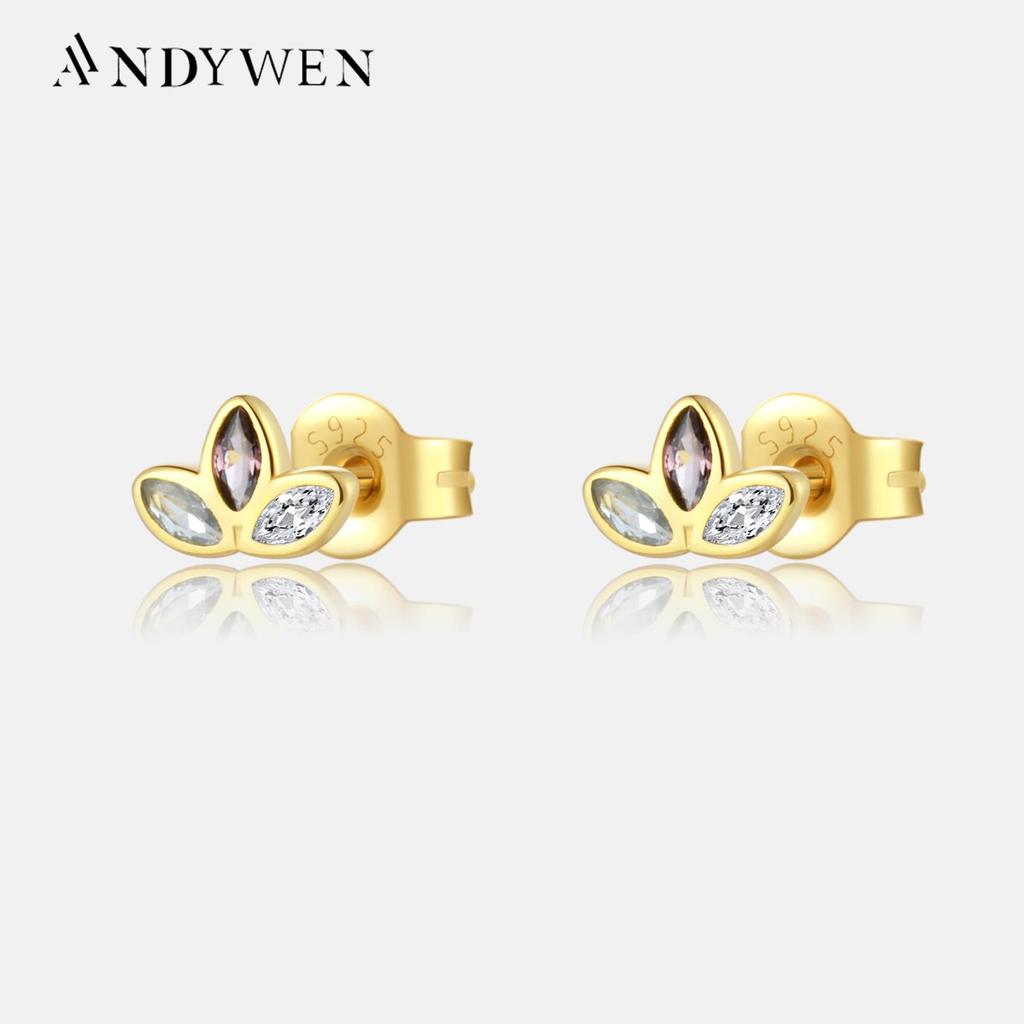 ANDYWEN 100% 925 Sterling Silber Regenbogen CZ Piercing Ohrstecker Blume Luxus Edlen Schmuck Geschenk